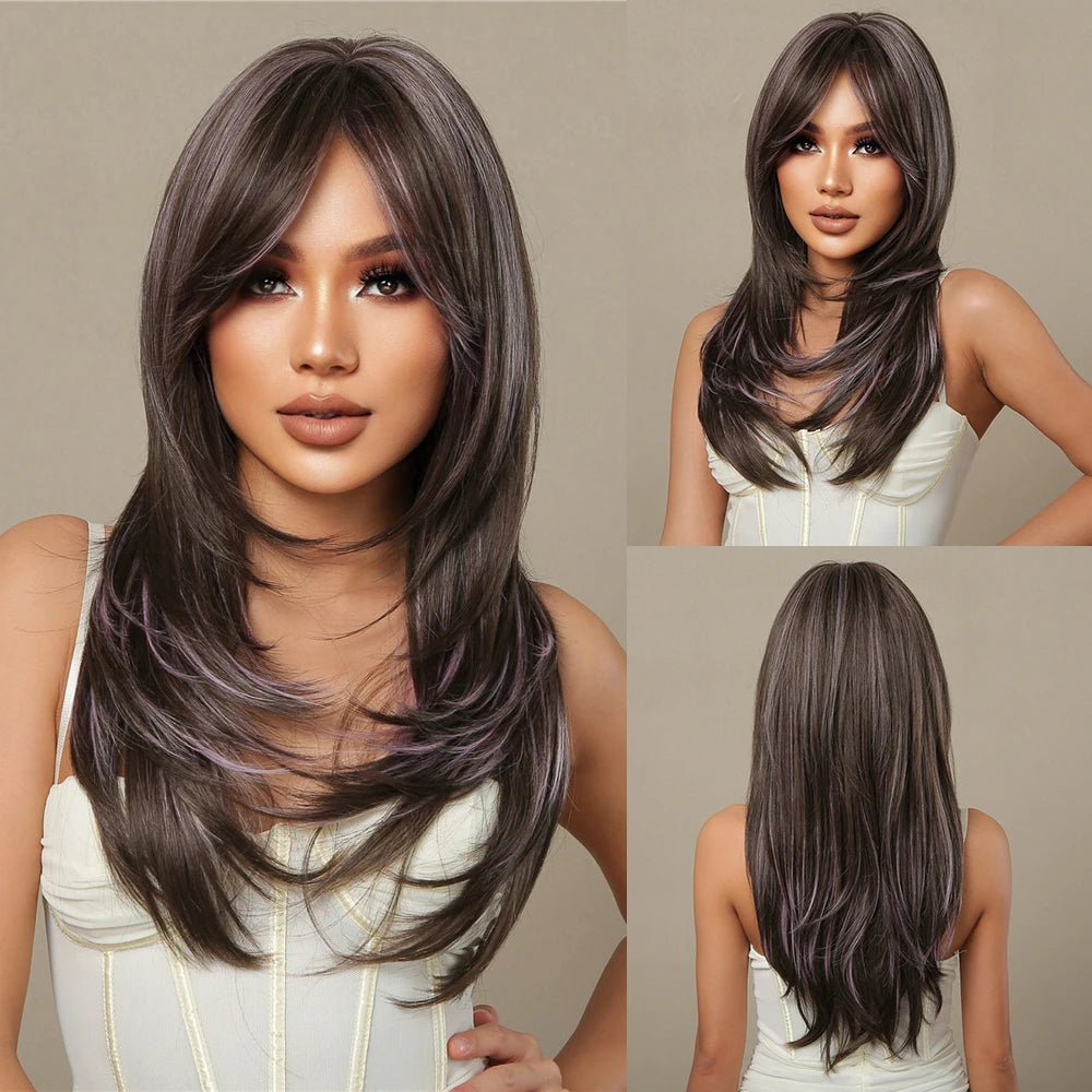 Wig with straight medium-length hair