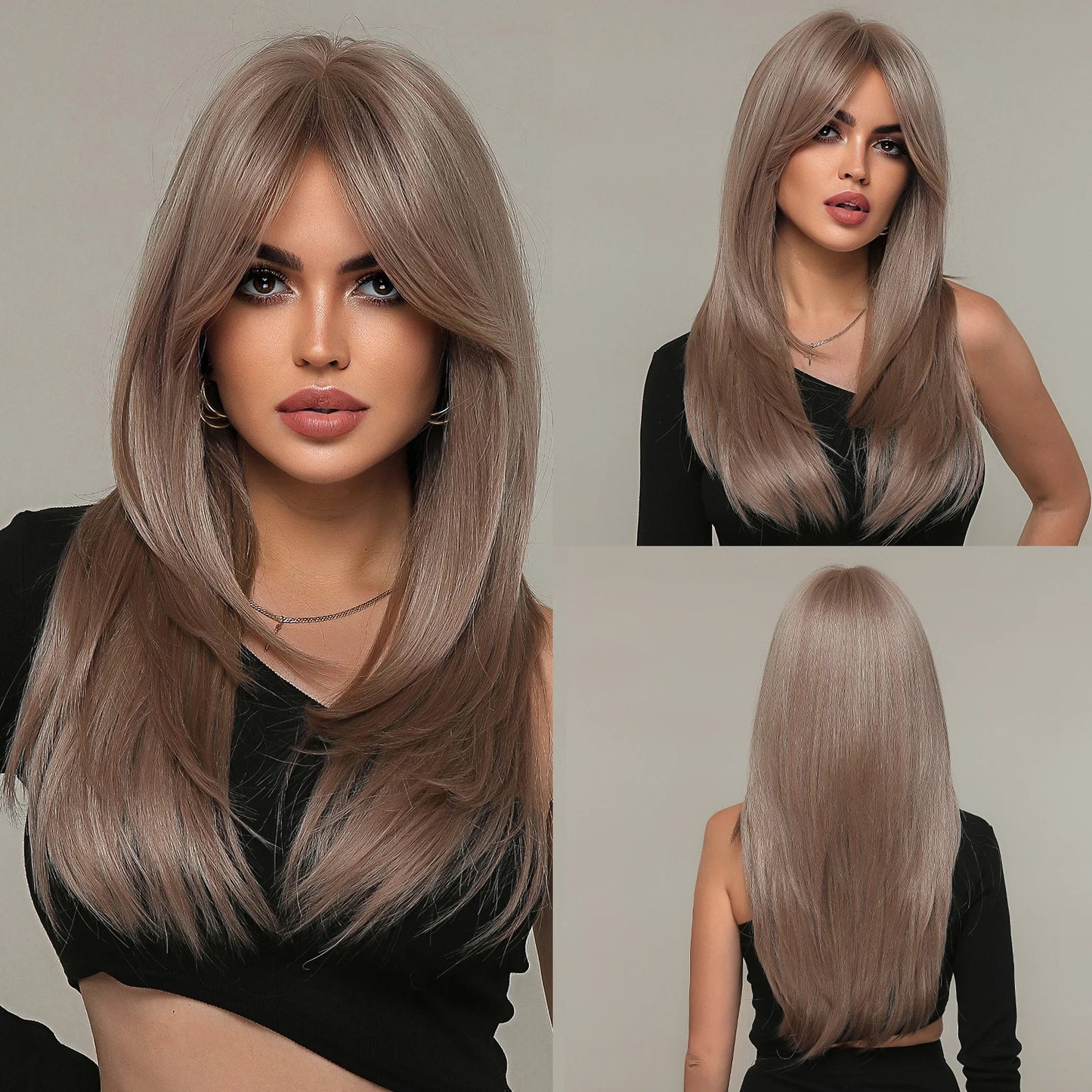 Wig with straight medium-length hair