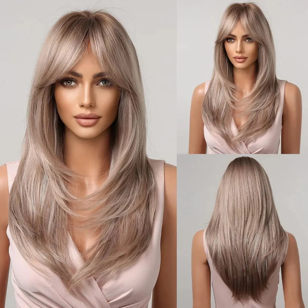 Wig with straight medium-length hair
