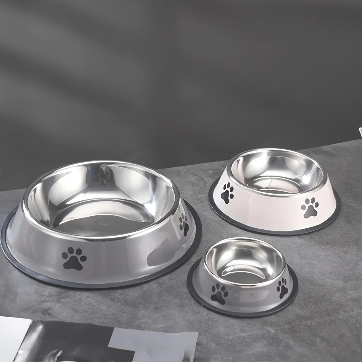 Stainless steel dog food bowls with paws