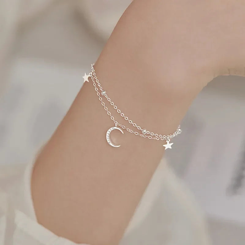 Armband med måne&stjärna berlocker i äkta silver