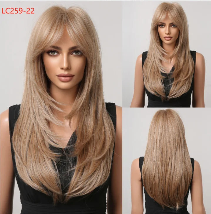 Wig with straight medium-length hair