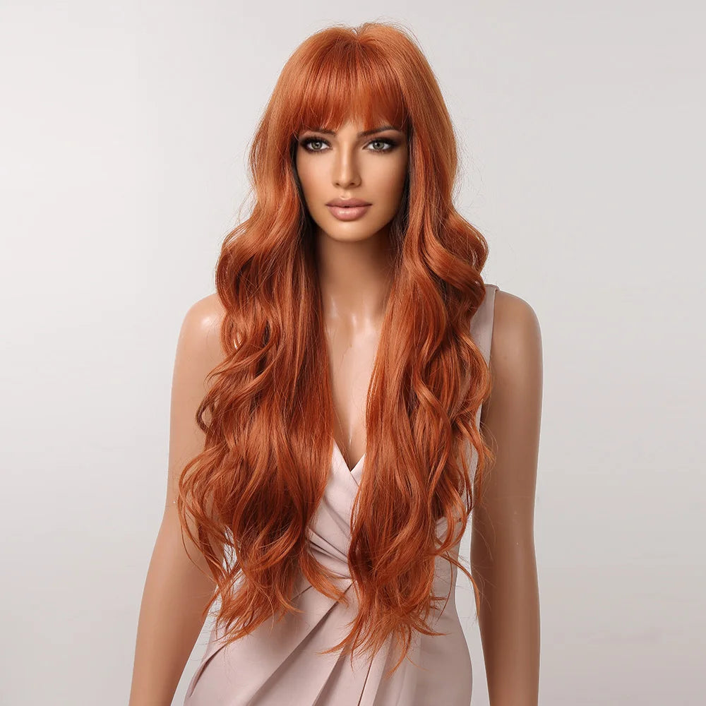 Wig with long hair bangs and big curls