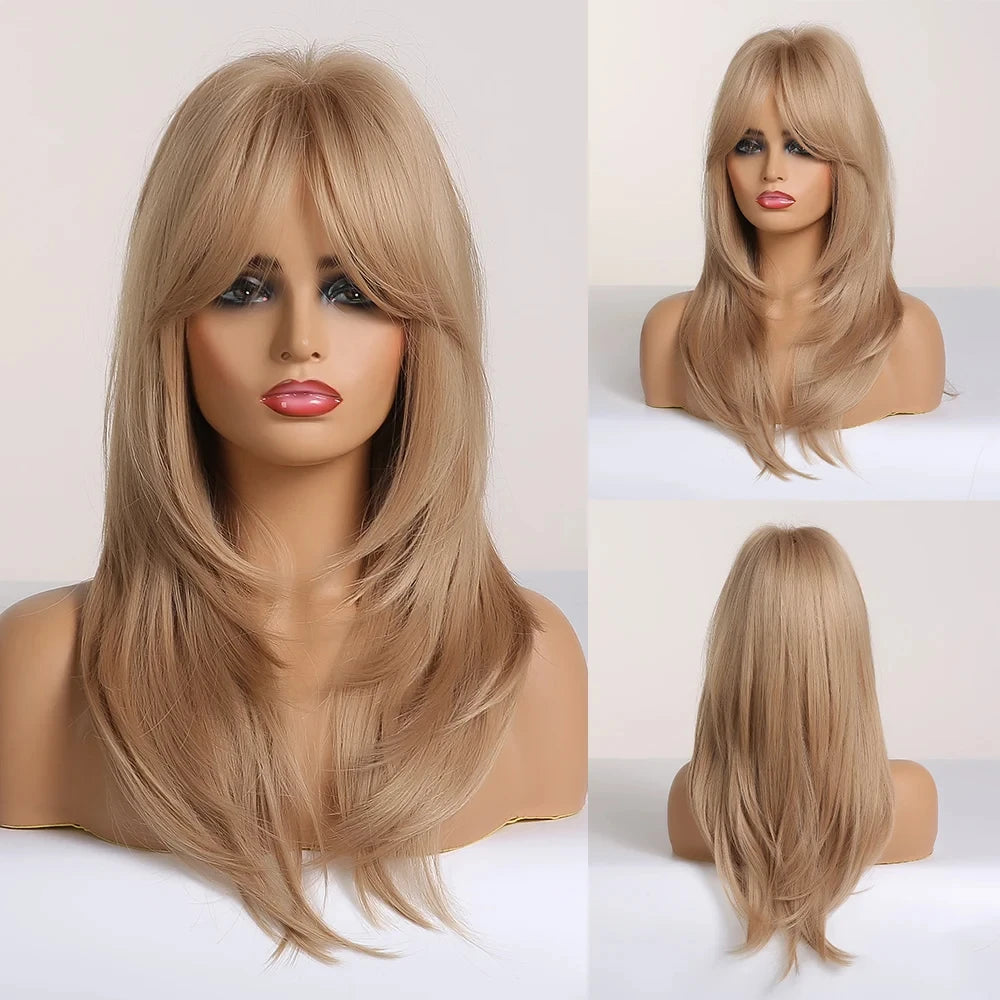 Wig with straight medium-length hair
