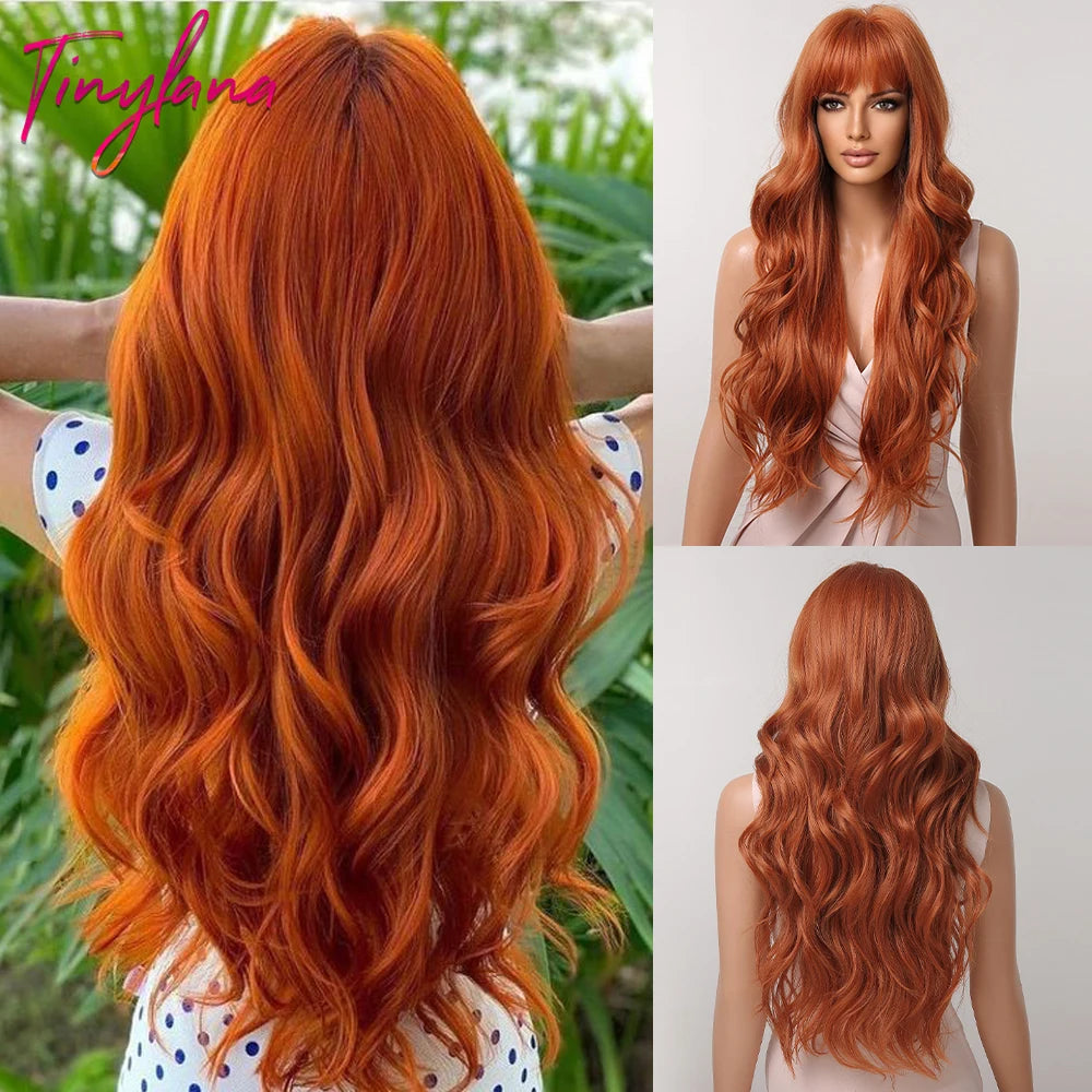 Wig with long hair bangs and big curls