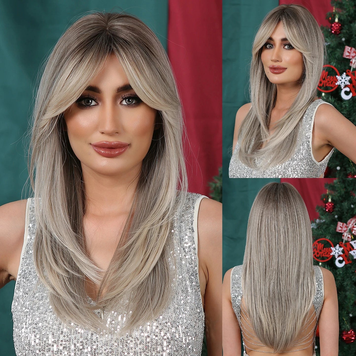 Wig with straight medium-length hair