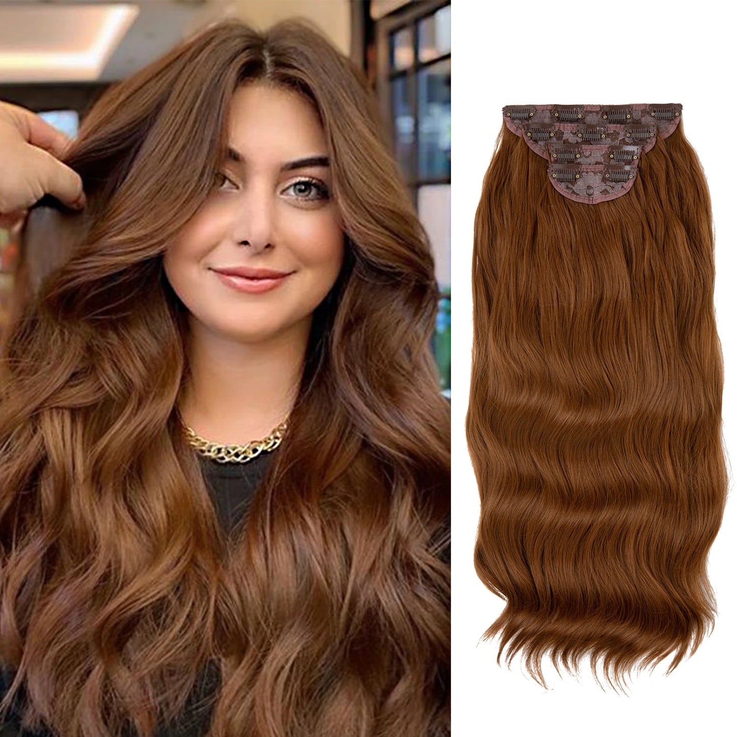 Wavy hair extensions with clips