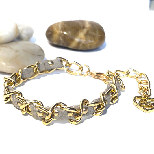 Armband Ljusguld kedja mocka band