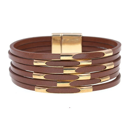 Läderarmband med guld metall och snaplock lås