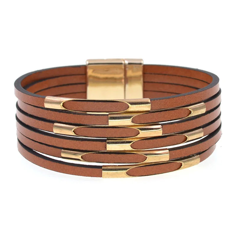 Läderarmband med guld metall och snaplock lås