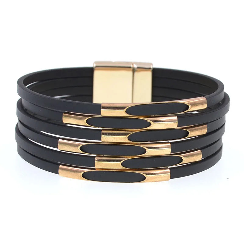 Läderarmband med guld metall och snaplock lås