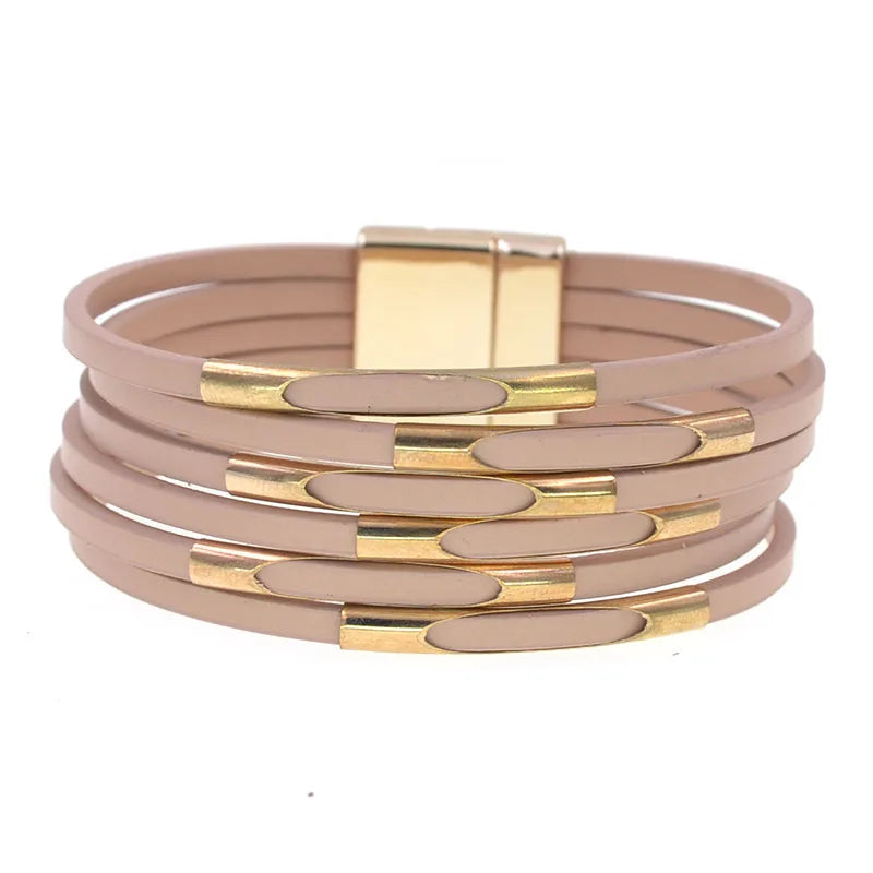 Läderarmband med guld metall och snaplock lås