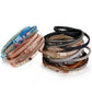 Randigt läder armband med strass länk