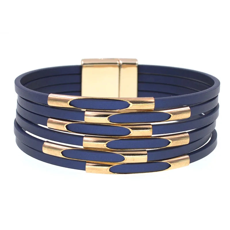 Läderarmband med guld metall och snaplock lås