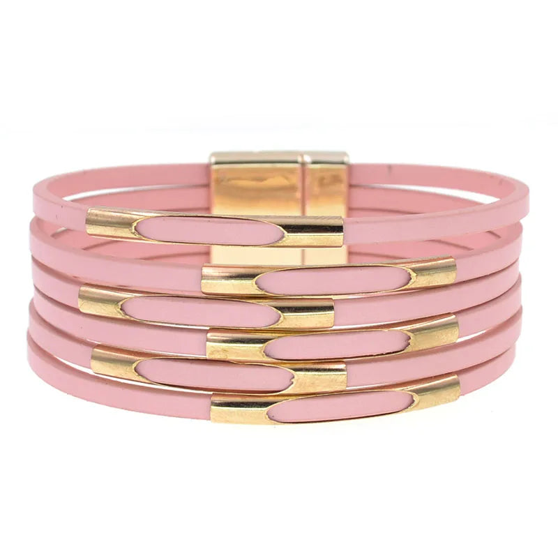 Läderarmband med guld metall och snaplock lås