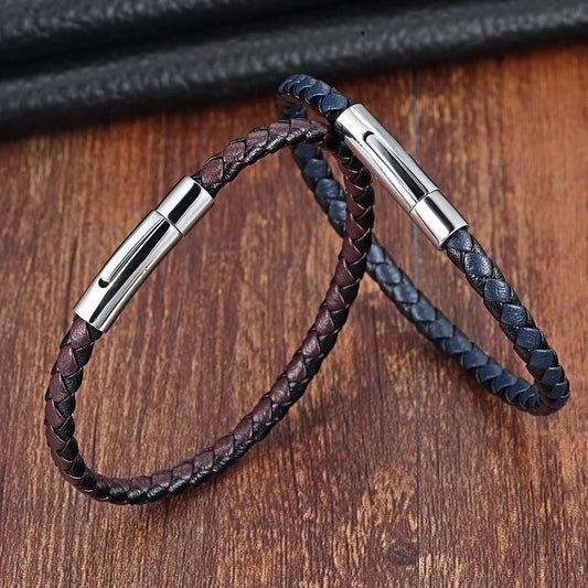 Flätad läder armband metall lås