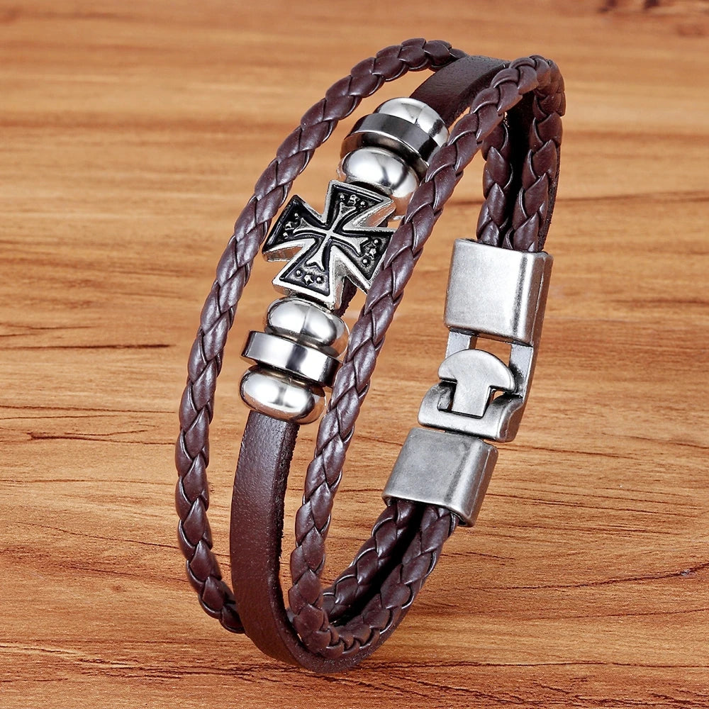 Armband flätad läder och metall sliders