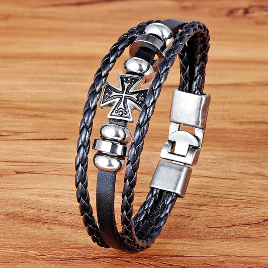 Armband flätad läder och metall sliders
