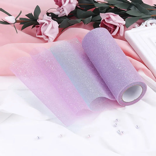 Tyll tyg regnbågsfärger med glitter