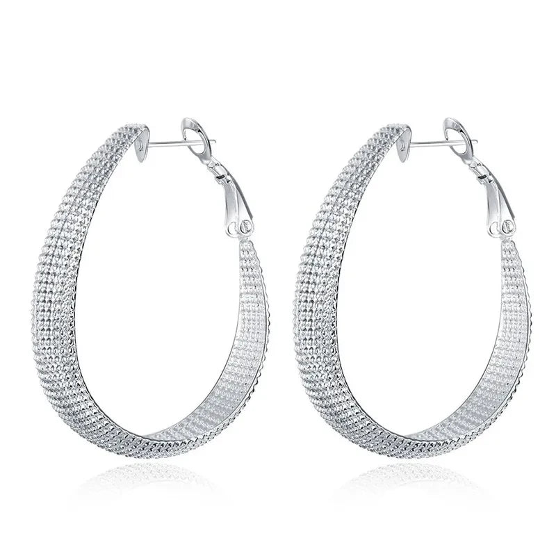 Large wide earrings 925 sterling silver