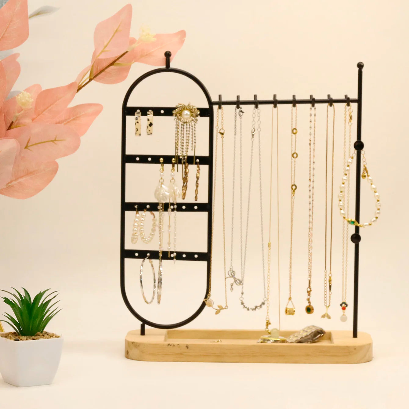 Metal jewelry stand for earrings and necklaces