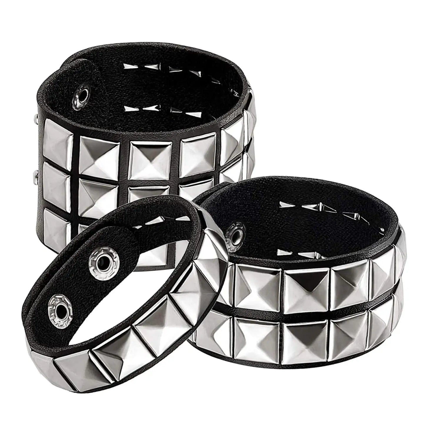 3-pack svart armband med pyramid nitar