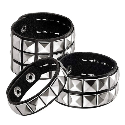 3-pack svart armband med pyramid nitar