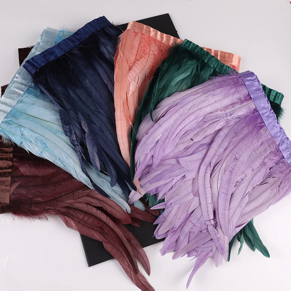 10 meters rooster feathers on ribbon