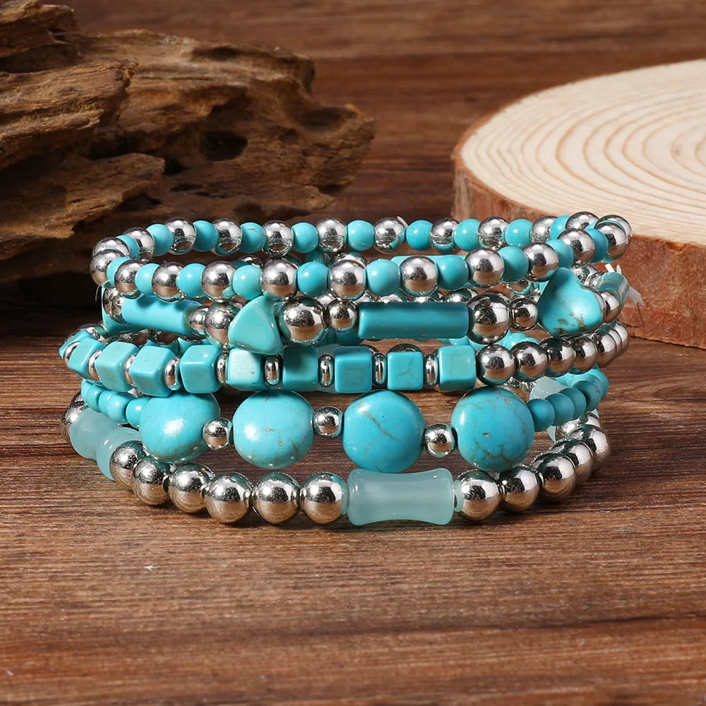 Bohemisk armband turquoise metall detaljer