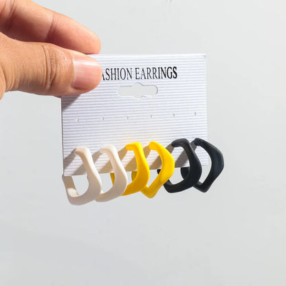 3 pairs set of colorful twisted c-shape earrings