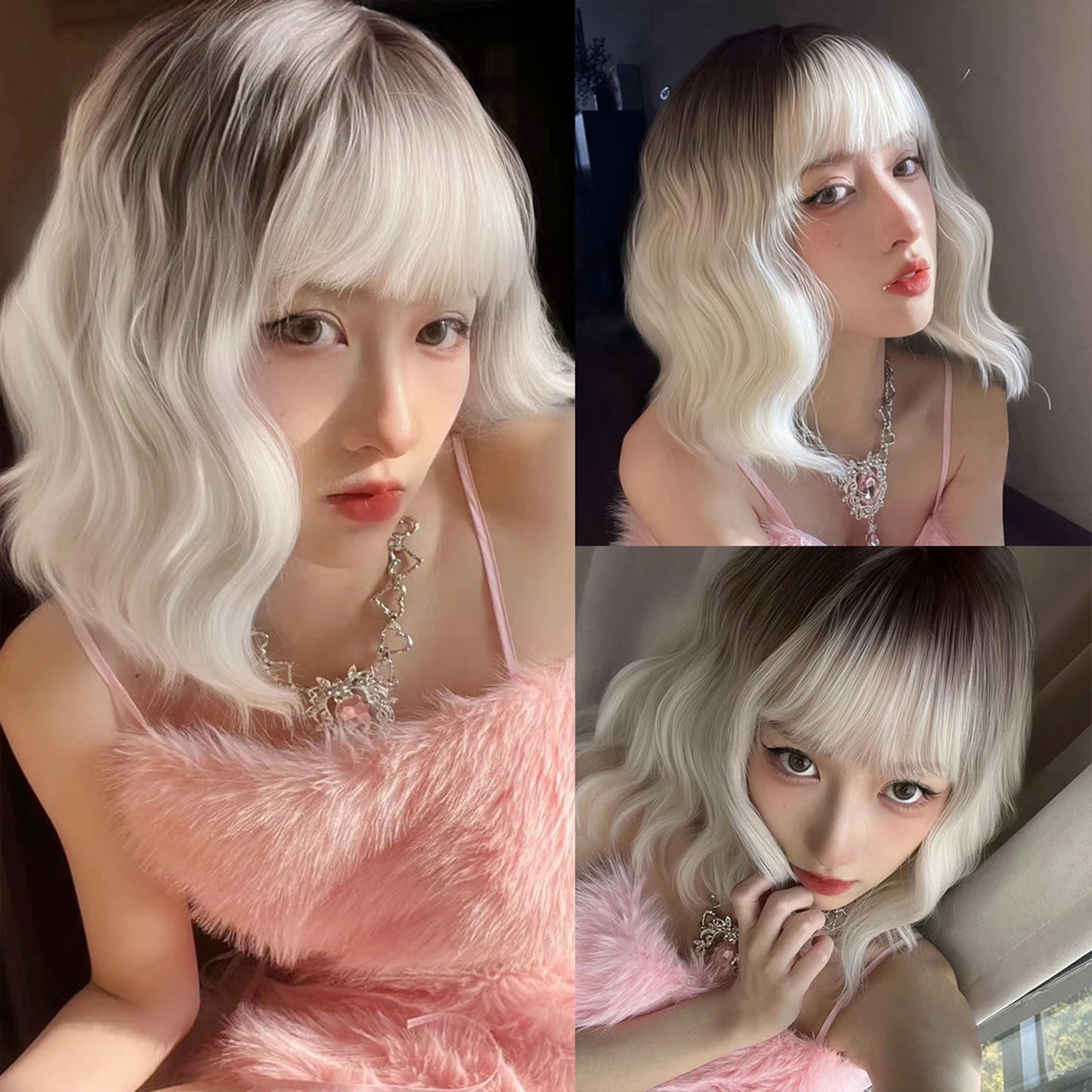 Page med vågigt hår lugg platina blond