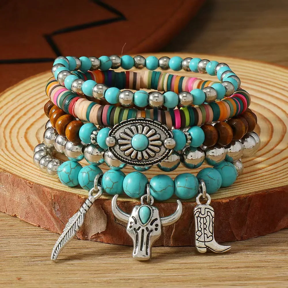 Bohemisk armband turquoise metall detaljer