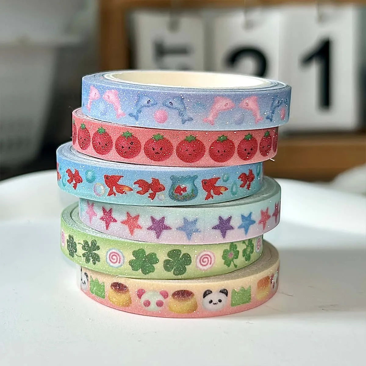6-pack mönstrad tejp mix med glitter