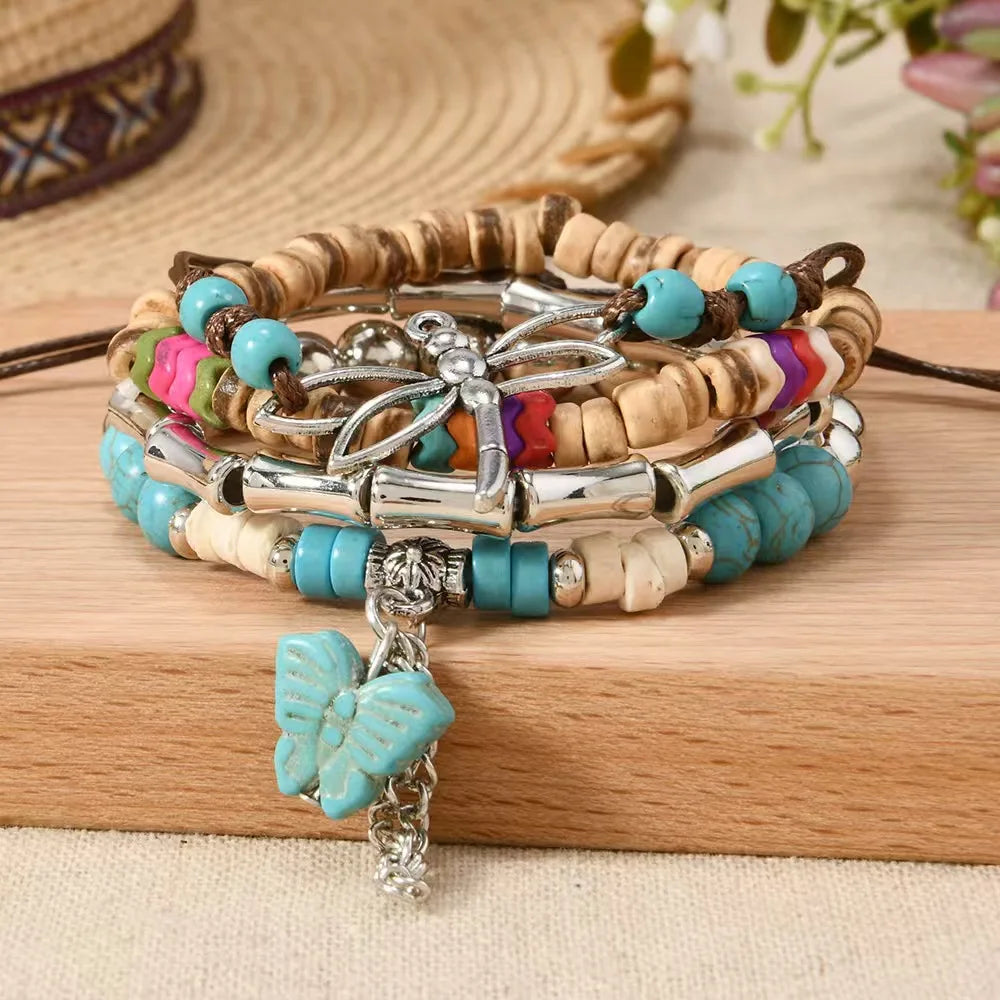 Bohemisk armband turquoise metall detaljer