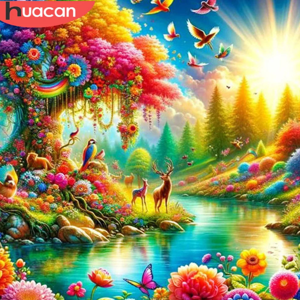 Diamond painting with Nature and forest in fantasy theme 