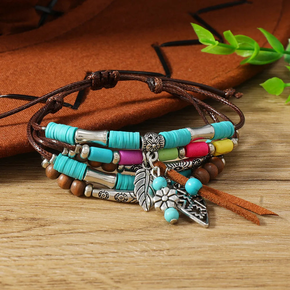 Bohemisk armband turquoise metall detaljer