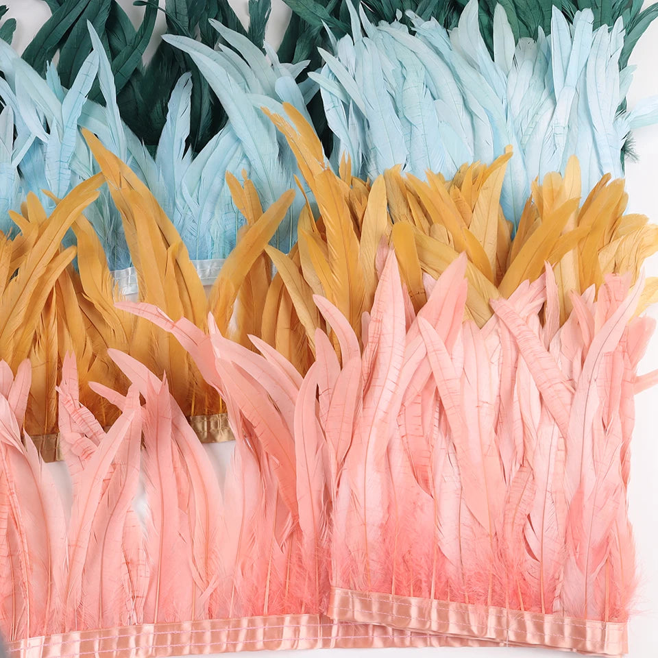 10 meters rooster feathers on ribbon