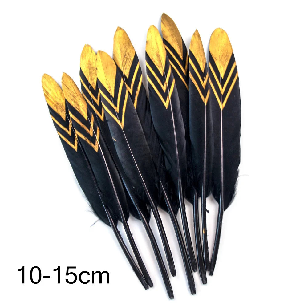 Goose feathers black with gold pattern