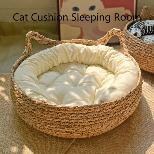 Handmade cat bed in bohemian style