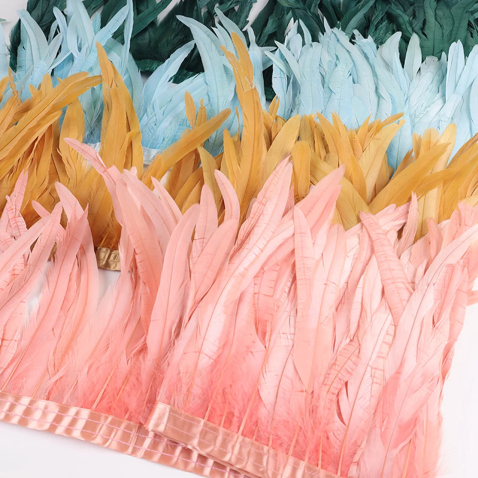 10 meters rooster feathers on ribbon