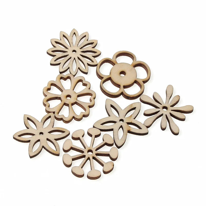50st olika blommor av trä