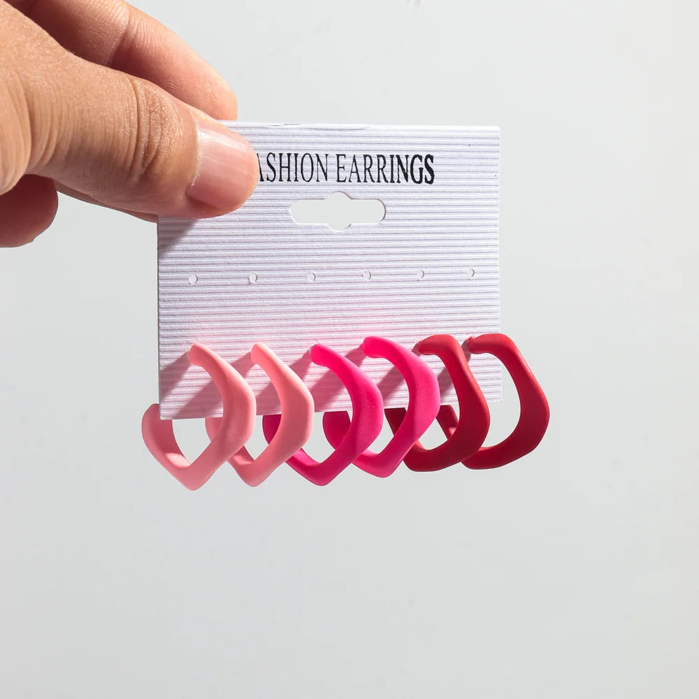 3 pairs set of colorful twisted c-shape earrings