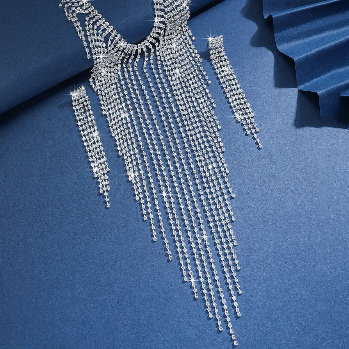 Strass fashion långt halsband med örhängen