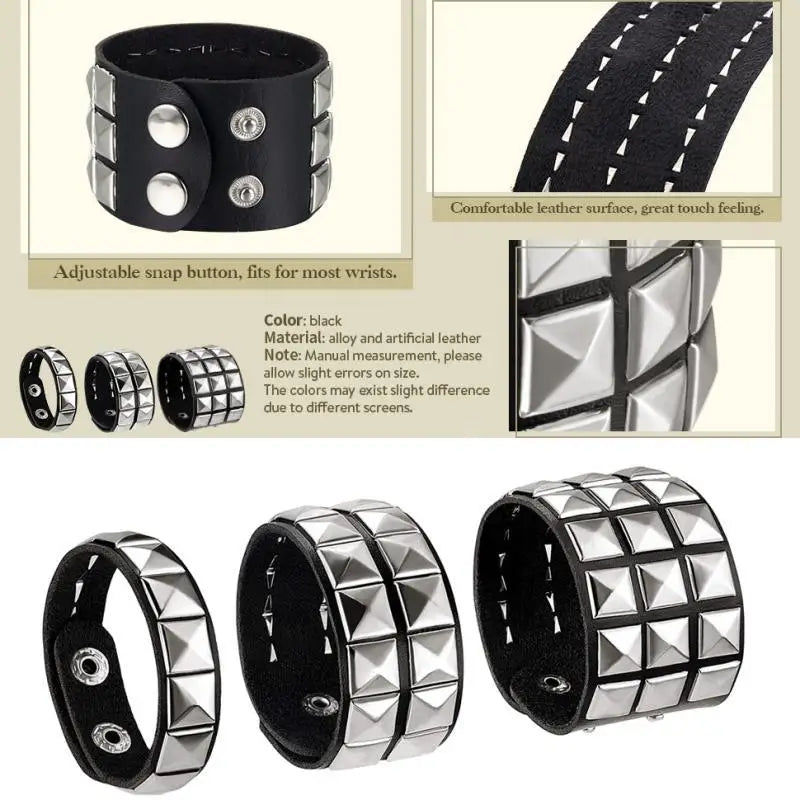 3-pack svart armband med pyramid nitar