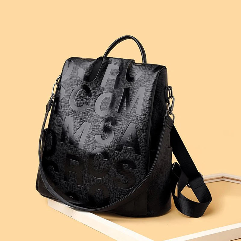 Fashion svart ryggsäck med bokstäver