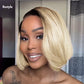 Straight blonde bob hairstyle in real hair