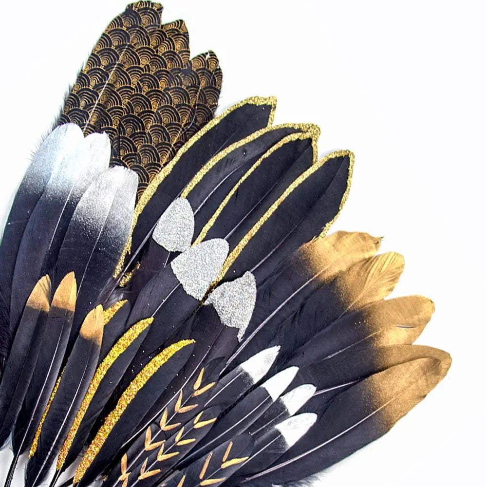 Goose feathers black with gold pattern