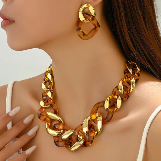 Halsband& örhängen set akryl curb chain