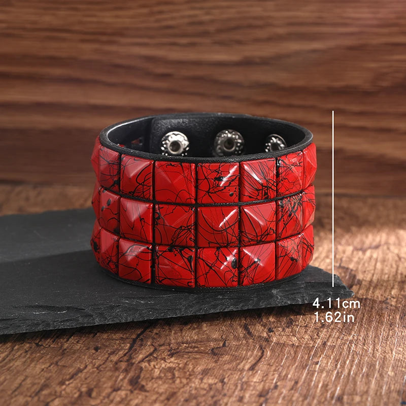 Goth punk leather bracelet with rivets buckle in different colors