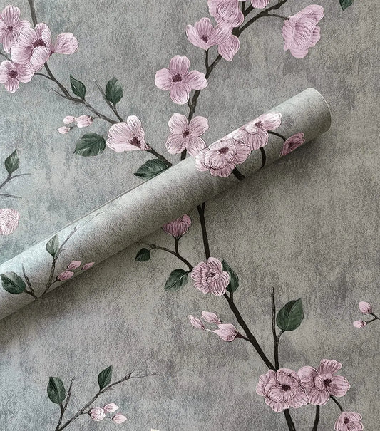 Självhäftande tapet grå med blommor